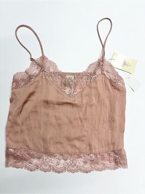 NEW In Bloom small Lace-Trim Blush Pink silky lingerie Camisole Top cami
